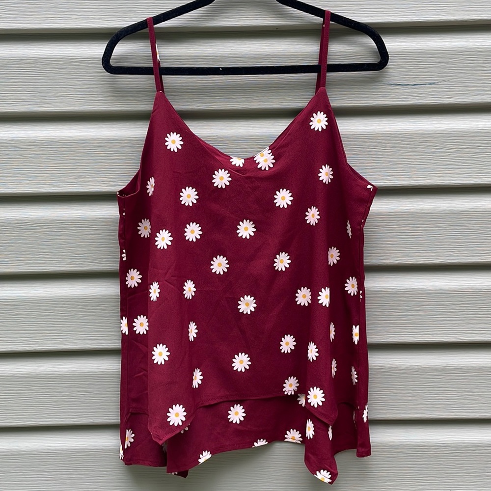 Maroon Daisy Print Layered Swing Cami